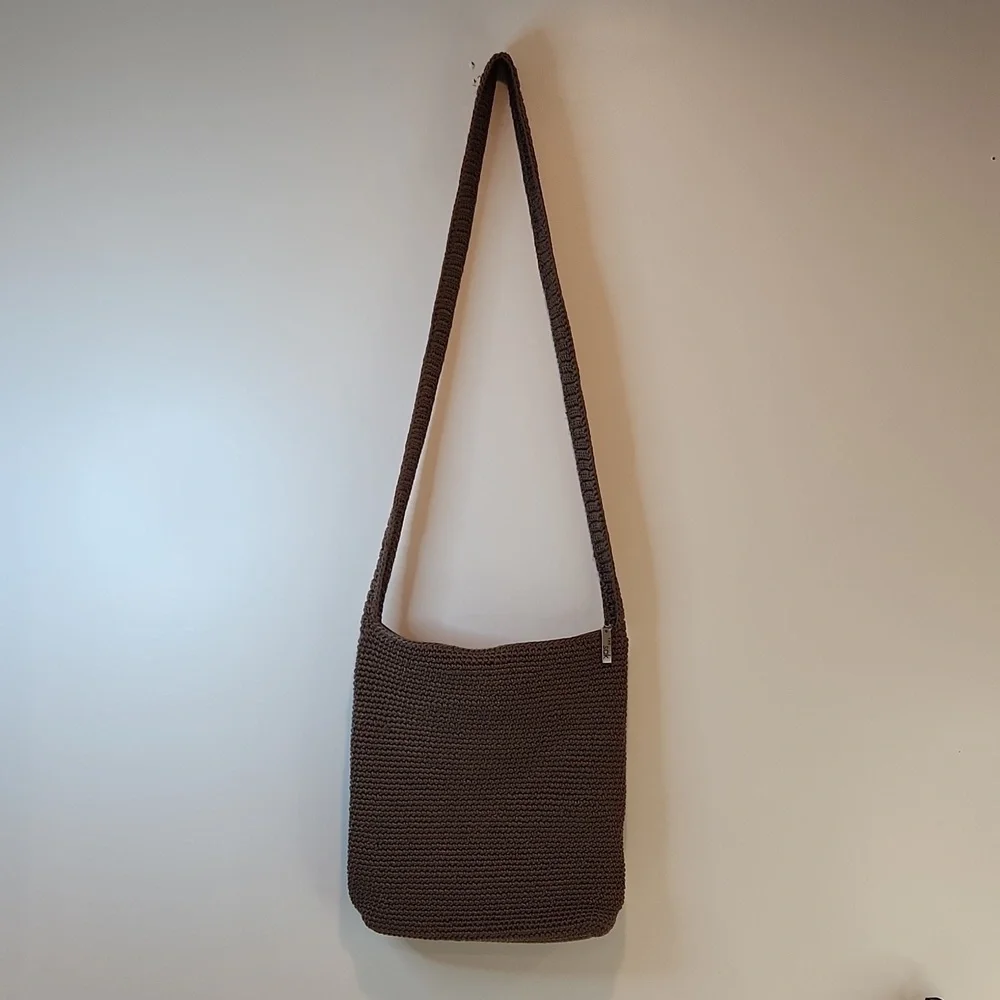 The Sak Knit Crochet Handbag Purse Shoulder Bag Brown EUC NICE!!